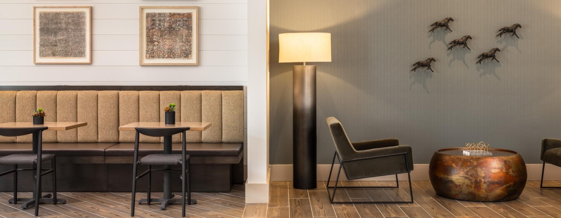 a room with a couch and a table